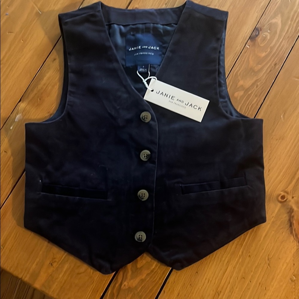 NWT Janie and Jack Navy Velvet Button-Up Vest